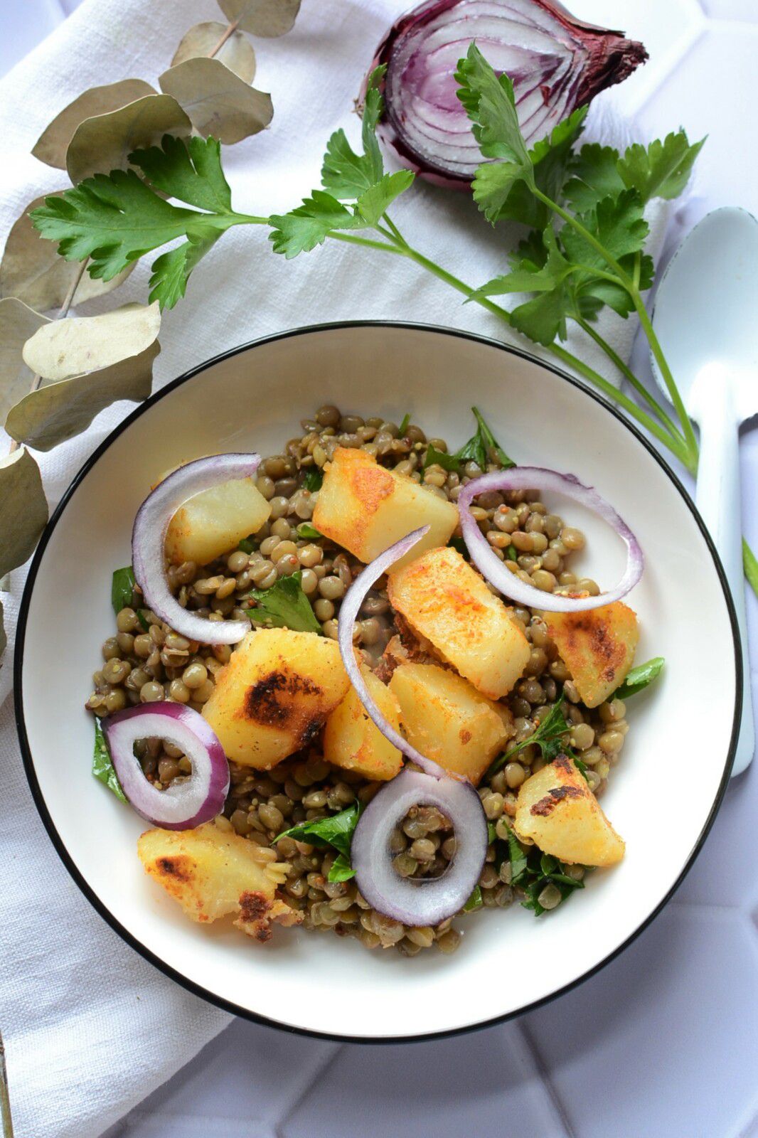 Salade de lentilles et pommes de terre roties #végétarien