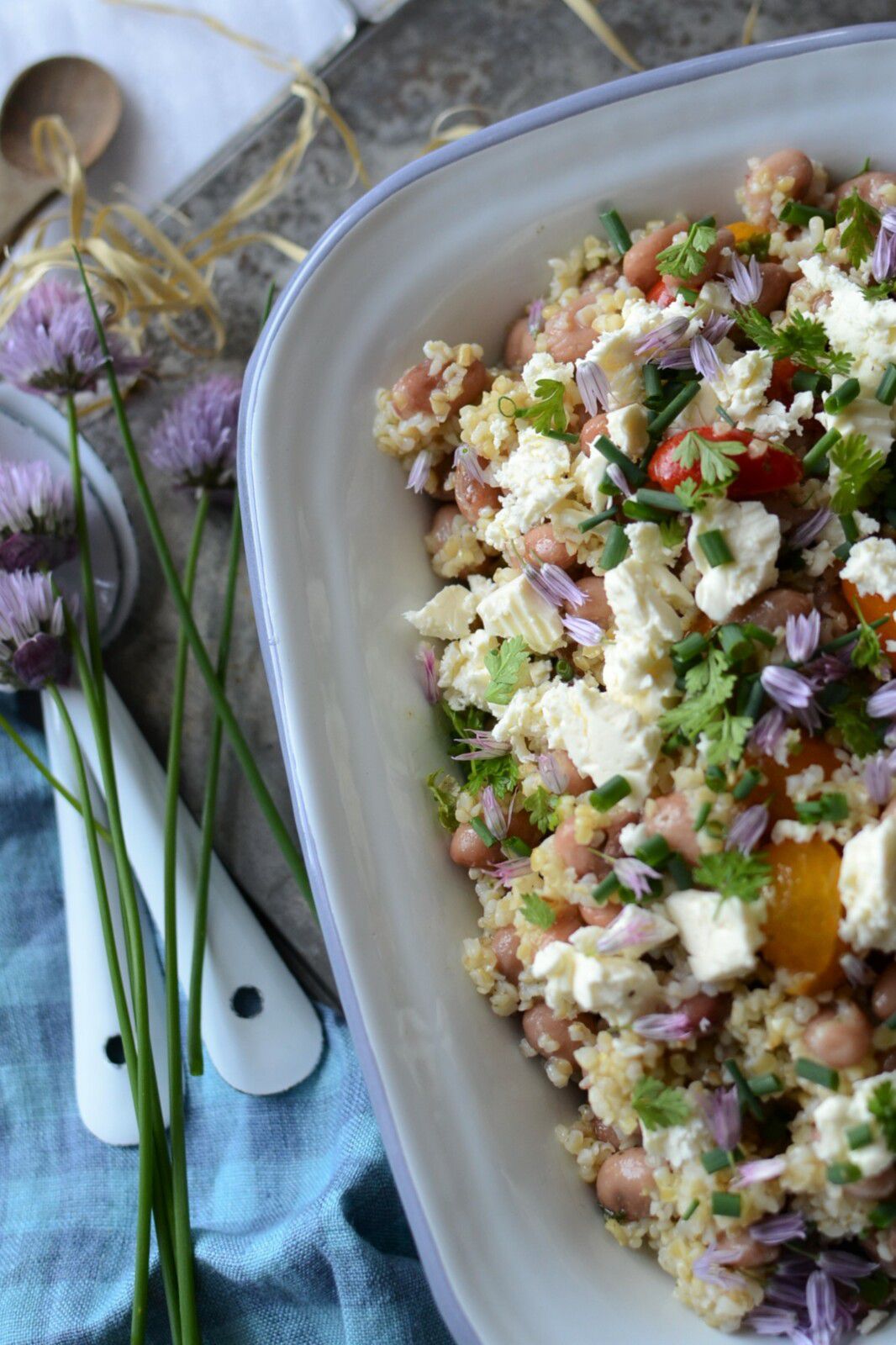 Salade de haricots borlotti boulgour tomates et herbes du jardin #végétarien