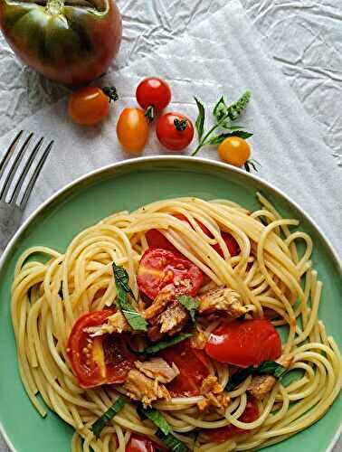 Spaghetti tomates sardines menthe #recette  simple et rapide