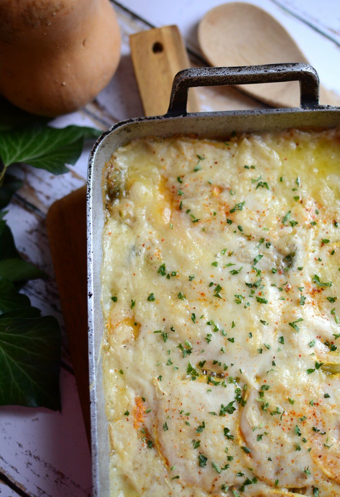 Gratin de butternut et poireaux #végétarien