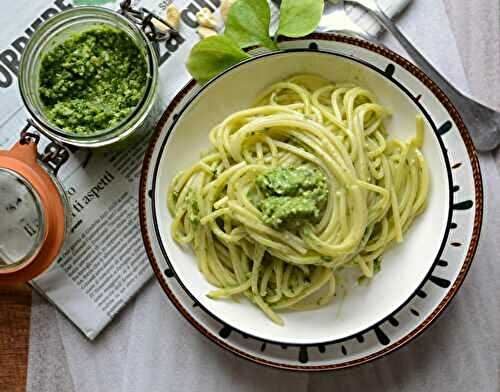 Spaghetti et pesto de pourpier #végétarien