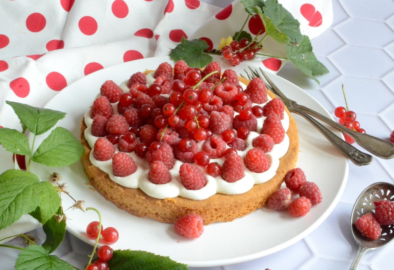 Tarte mascarpone framboises et groseilles