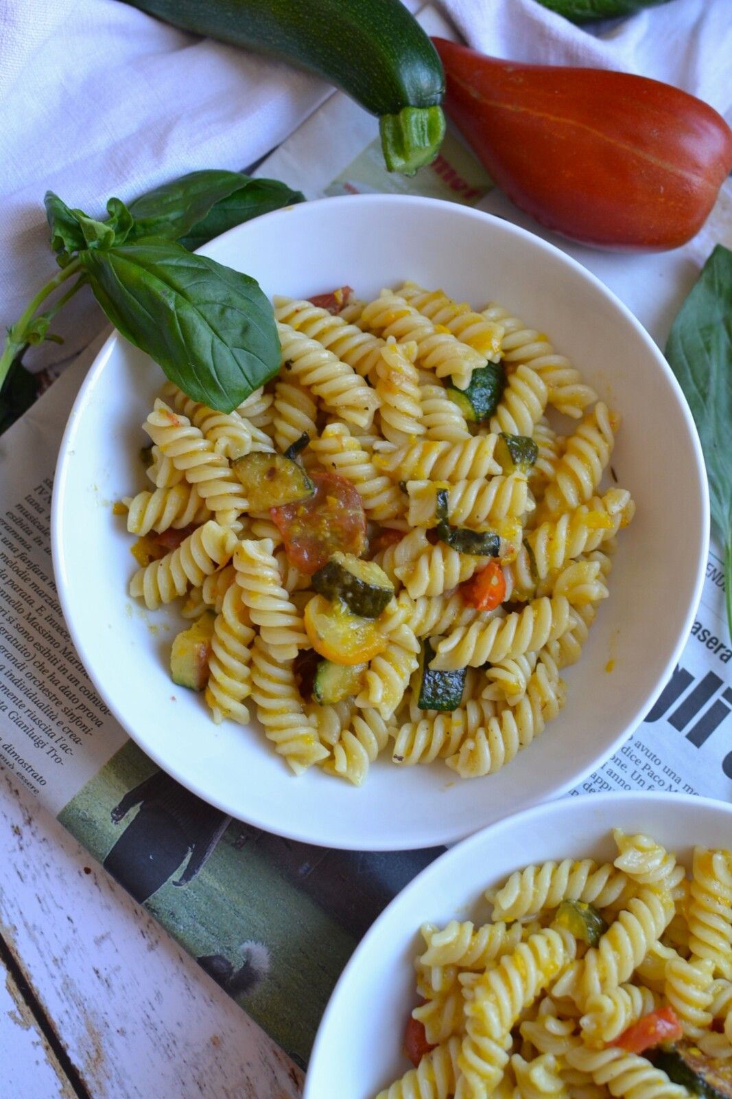 Pâtes, courgettes et  tomates cerises 