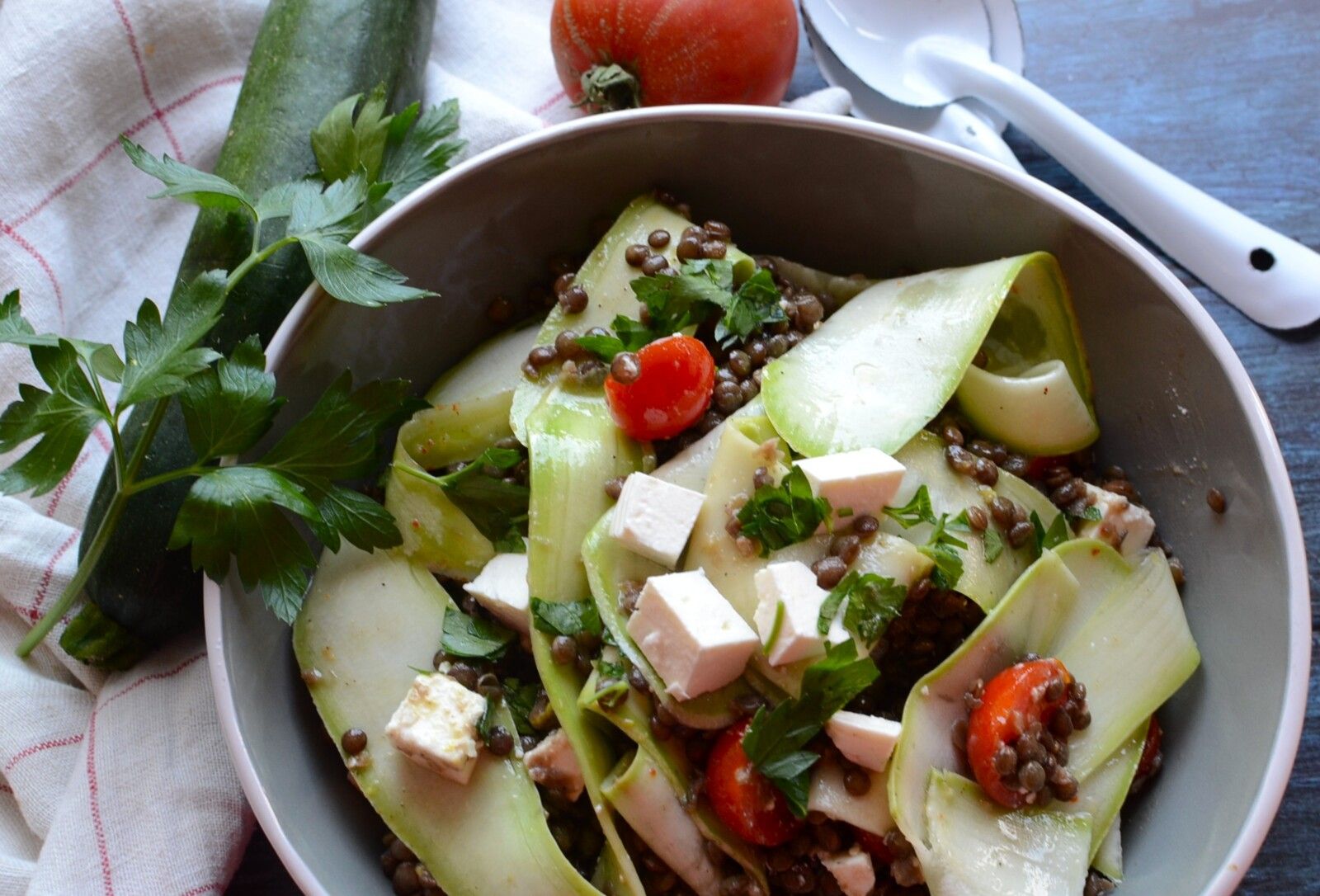 Salade de lentilles  féta et courgette marinée #vég
