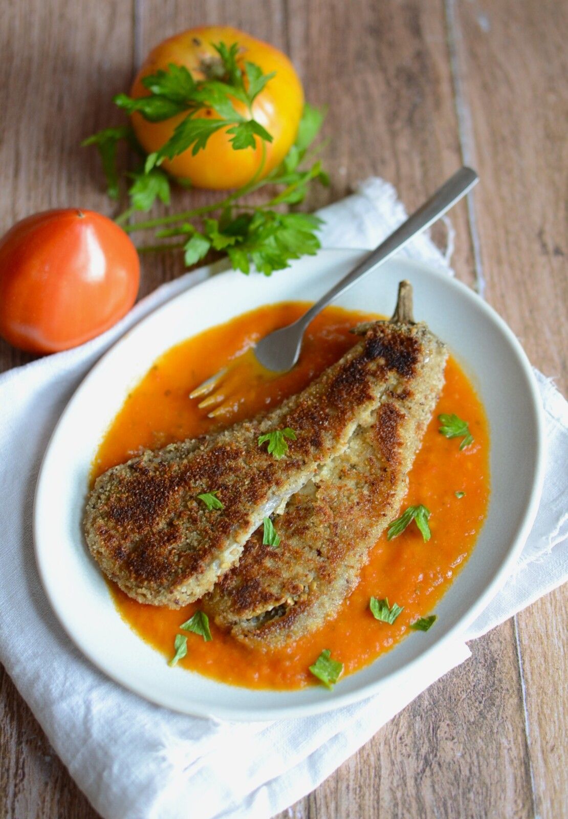 Aubergines panées et sauce tomate #végétarien