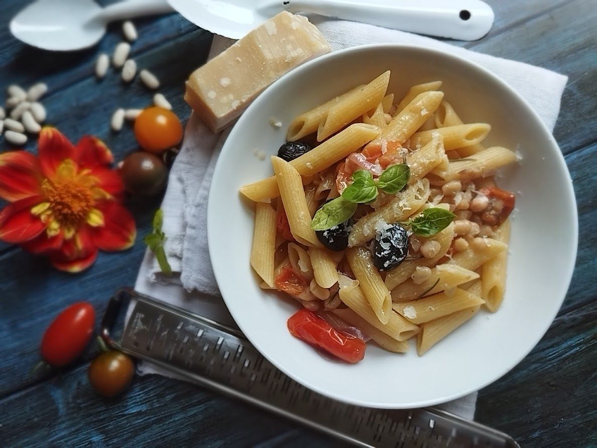 One pan pasta tomates cerises et haricots blancs #végétarien
