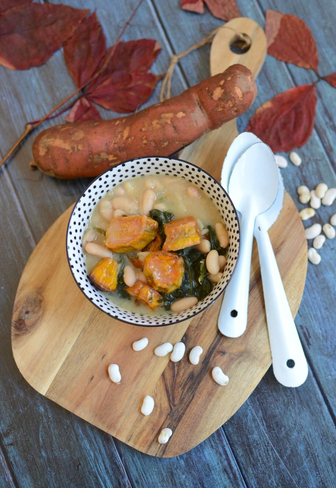 Ragout de haricots blancs épinards et patates douces rôties au four #vég