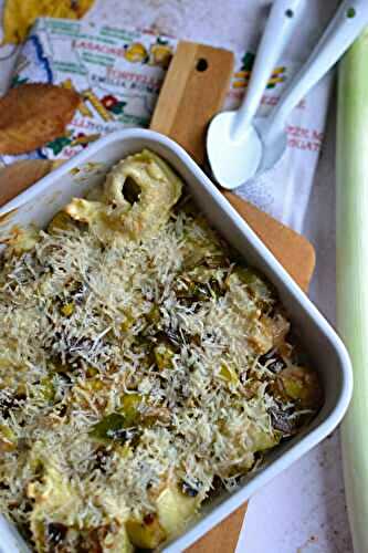 Gratin de tortelli aux poireaux #végétarien