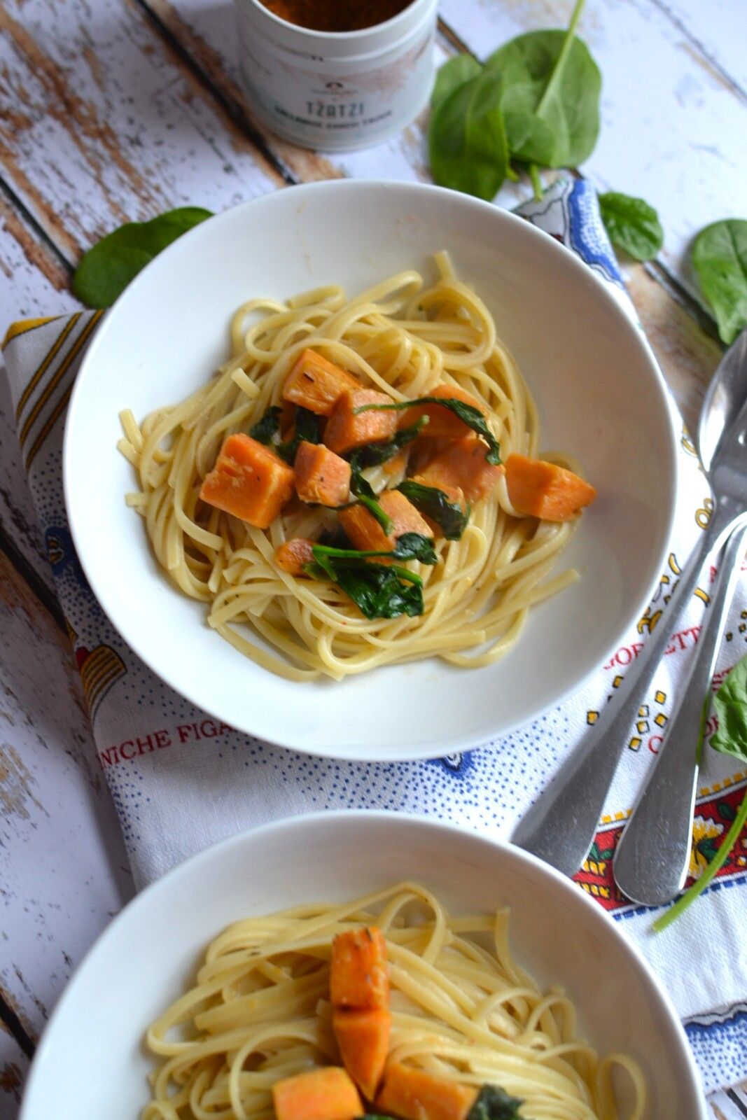 Pâtes patate douce épinards frais et crème #végétarien