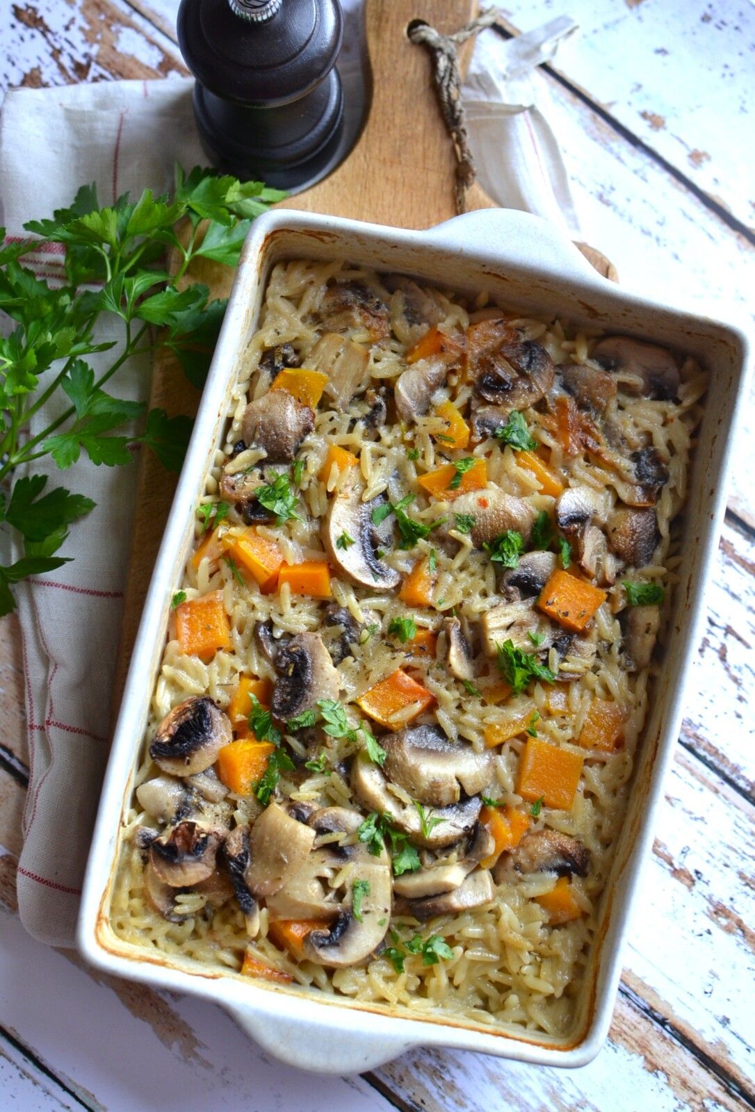 One pan orzo champignons butternut #végétarien