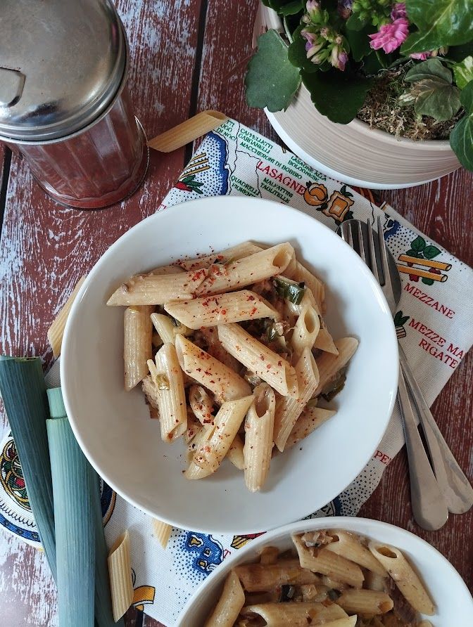 Pâtes, poireaux et sardines