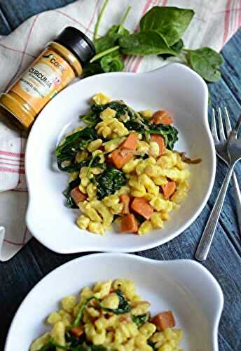 Spatzle au curcuma patate douce et épinards #végétarien
