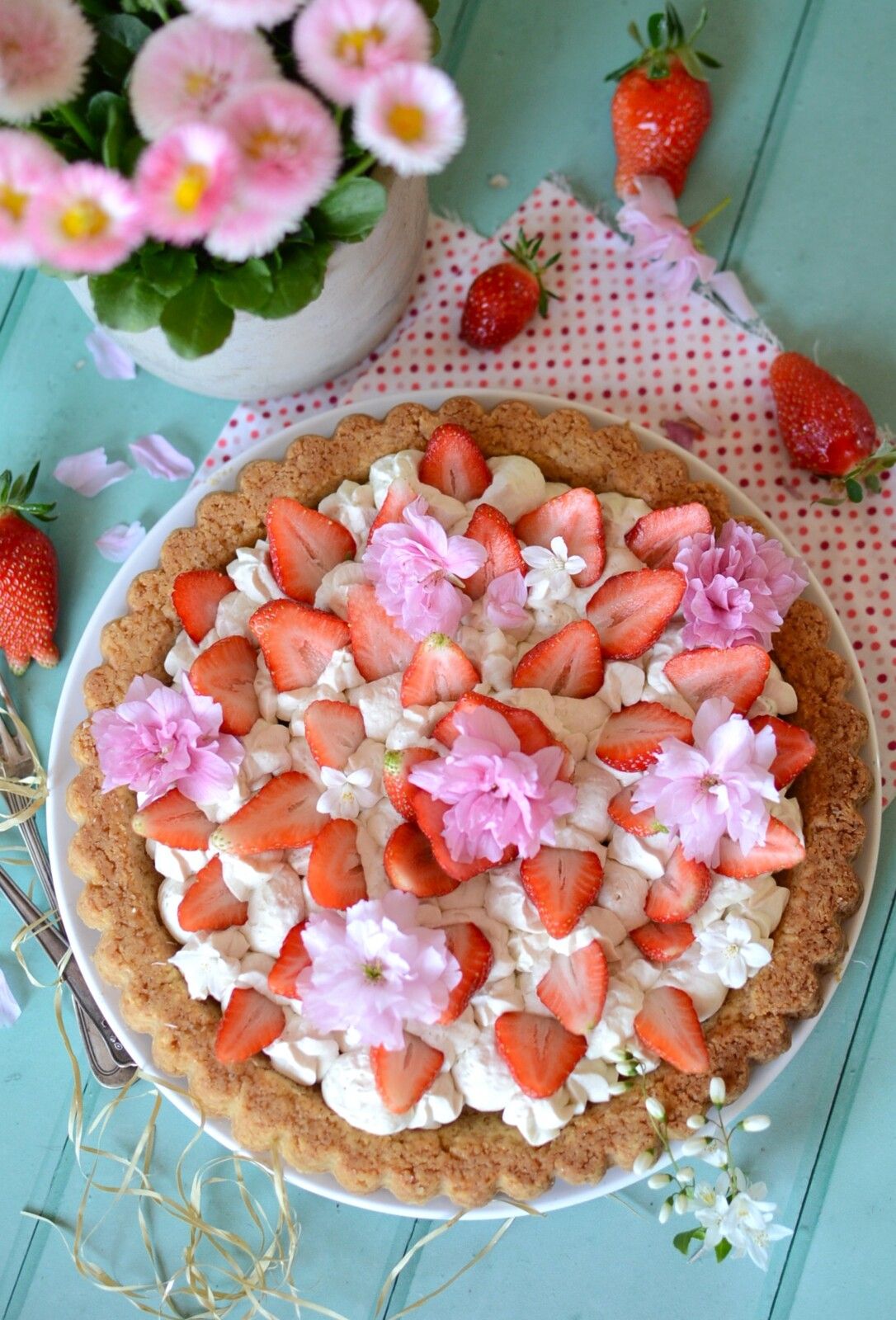 Tarte aux fraises, mascarpone et pistaches