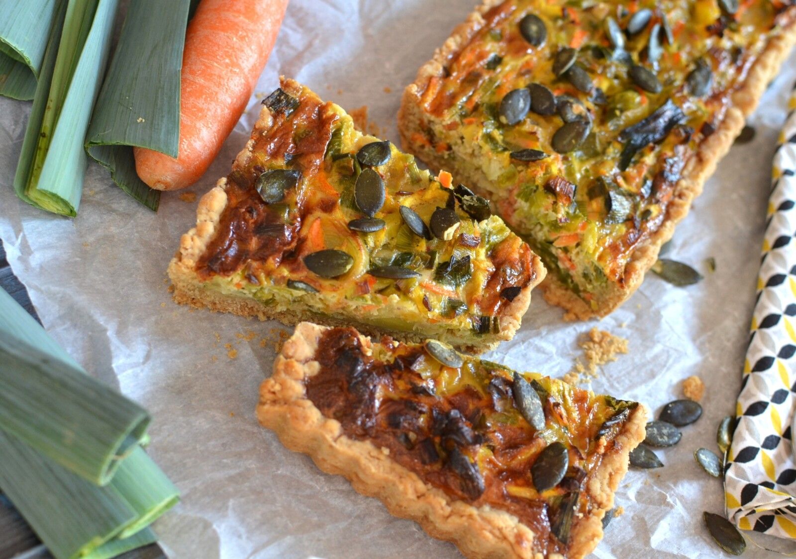 Tarte poireaux carottes et graines de courge #végétarien