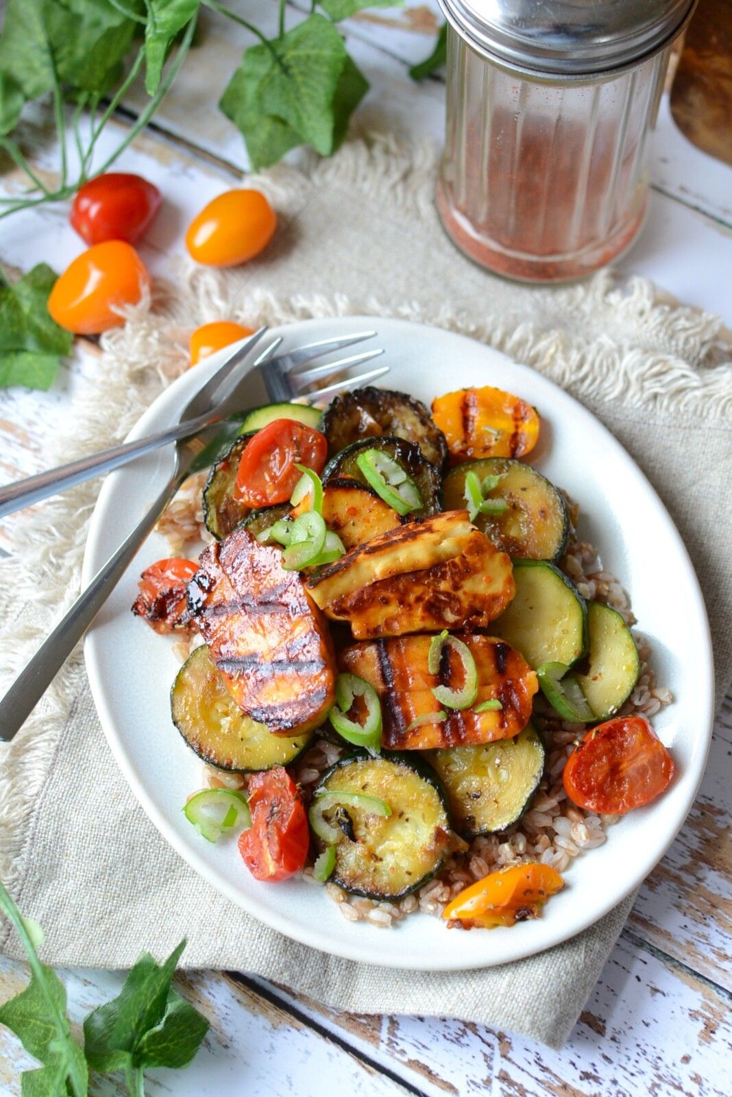 Halloumi grillé épeautre et courgettes #végétarien