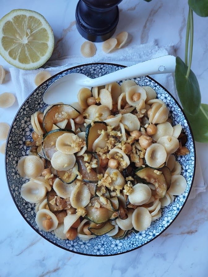 Pâtes courgette, pois chiches et citron #végétarien