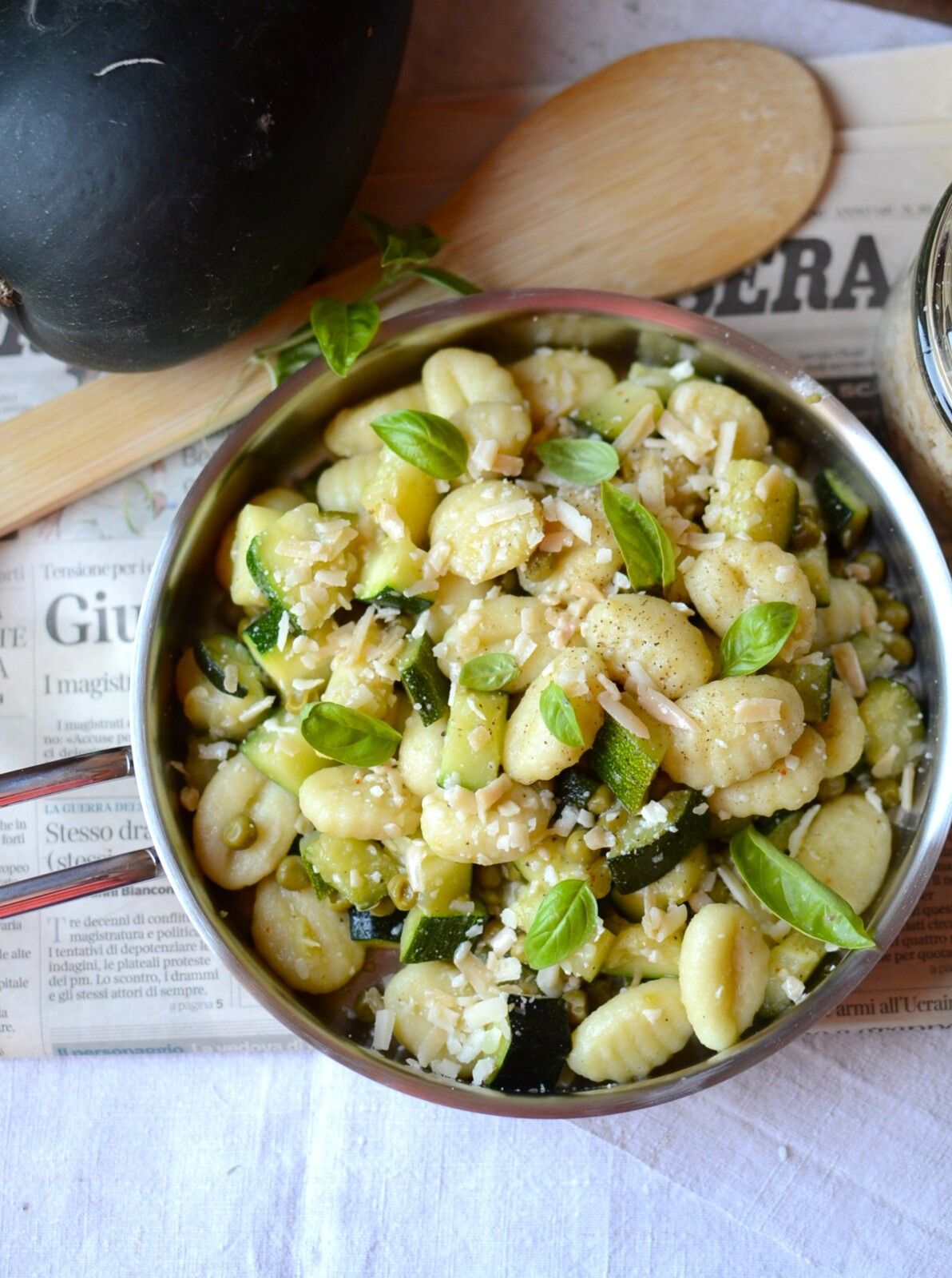Gnocchi courgettes petits pois et pécorino #végétarien