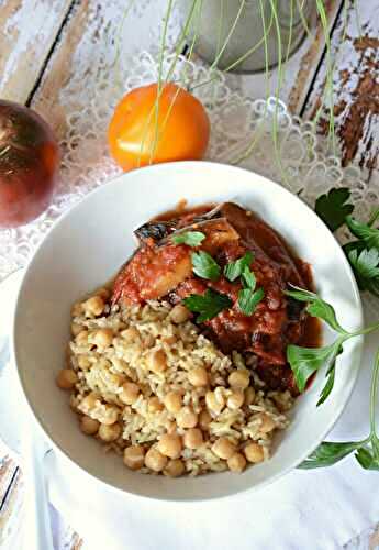 Aubergines à la tomate et riz aux pois chiches #vég