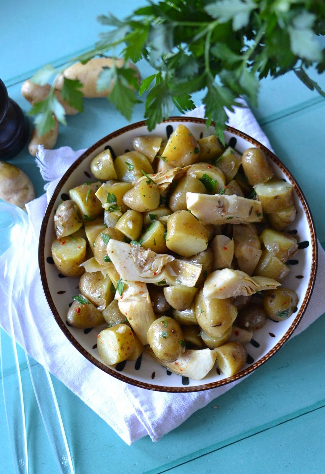 Salade de pommes de terre rattes et artichauts à l'huile #végétarien