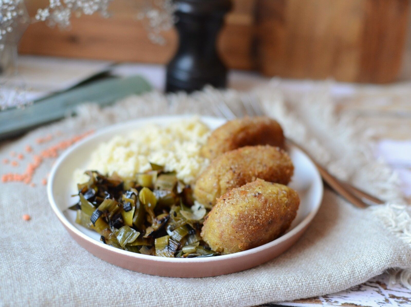 Nuggets de lentilles  corail, couscous et poireau #vég