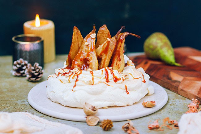 Pavlova poire caramel