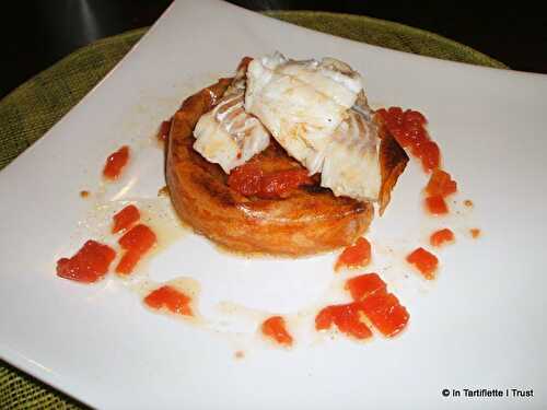 Cabillaud poêlé, croustillant de confit de tomates & vinaigrette au citron