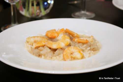 Crevettes à la crème de coco, navets caramélisés au chutney de mangues & riz basmati d' Anne-Sophie