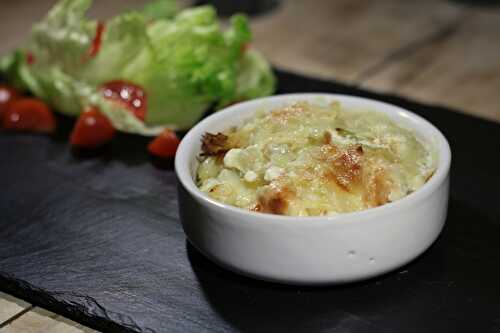 Ecrasé de pommes de terre aux poireaux, gratiné au maroilles