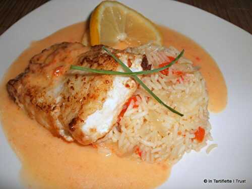 Filet de cabillaud au beurre de poivron & riz pilaf