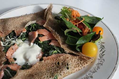 Galette aux épinards, saumon fumé & crème fraîche