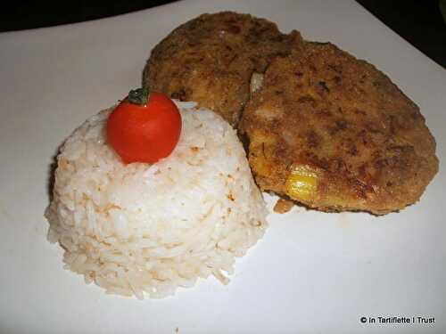 Galettes de boeuf aux poireaux, riz au beurre