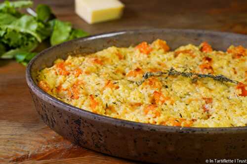 Gratin de pâtes à la courge butternut, au comté et au thym