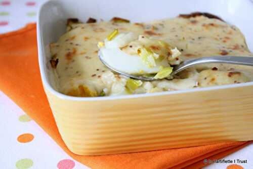 Gratin de poireaux & oeufs à la sauce Mornay