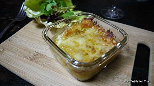 Gratin de ravioles à la crème de poireaux