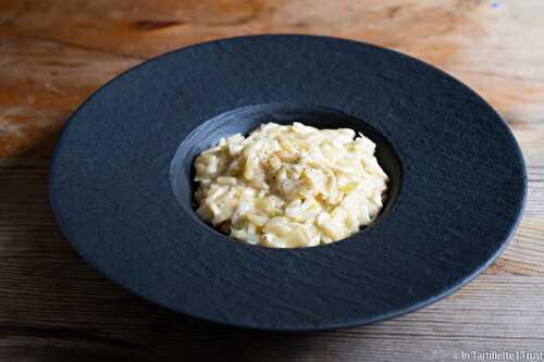 Langues d'oiseaux aux poireaux et reblochon façon risotto