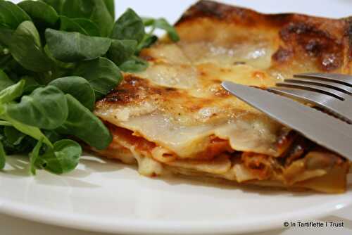 Lasagnes aux poivrons grillés, aubergines & tomates, gratinées au gorgonzola