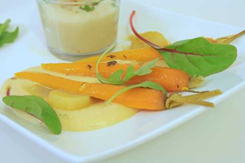 Mousseline et étuvé de carottes & pommes de terre, à l'orange et au safran