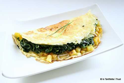 Omelette aux pommes de terre sautées, épinards & comté