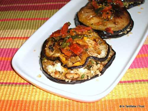 Ravioles d'aubergines farcies à l'orientale, sauce aux agrumes & tomates séchées