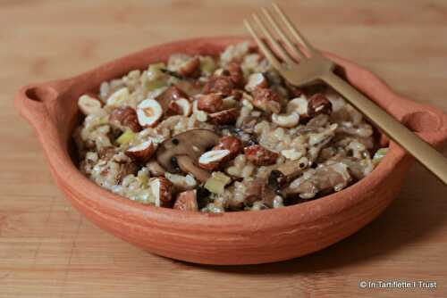 Risotto aux champignons, poireaux & noisettes