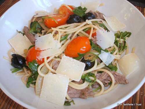 Spaghetti au boeuf, aux tomates et aux olives