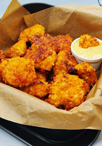 « Popcorn chicken » cajun au four et sa sauce crémeuse moutarde et miel