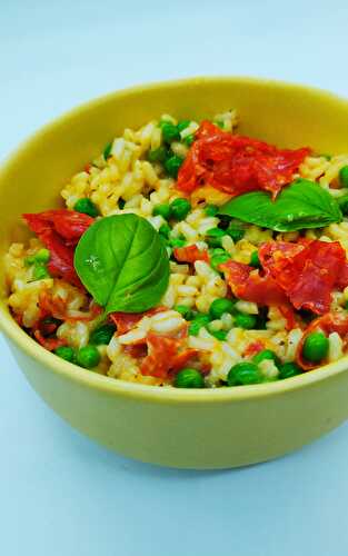 Risotto chorizo et petits pois