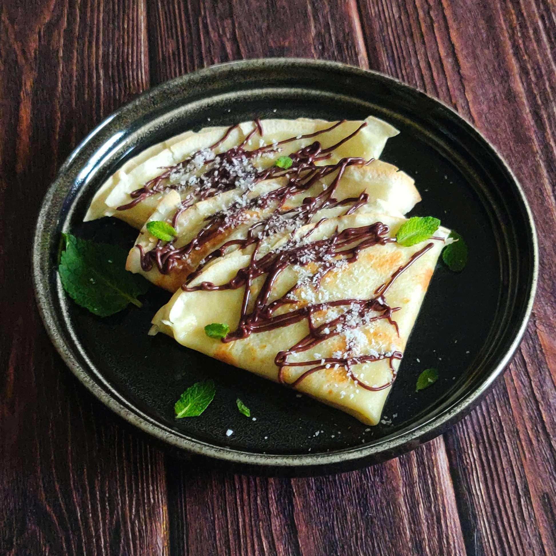 Crêpes coco et sauce menthe chocolat