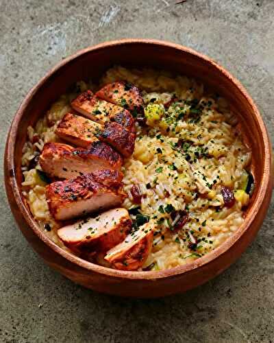 Riz pilaf et poulet mariné au genmai miso