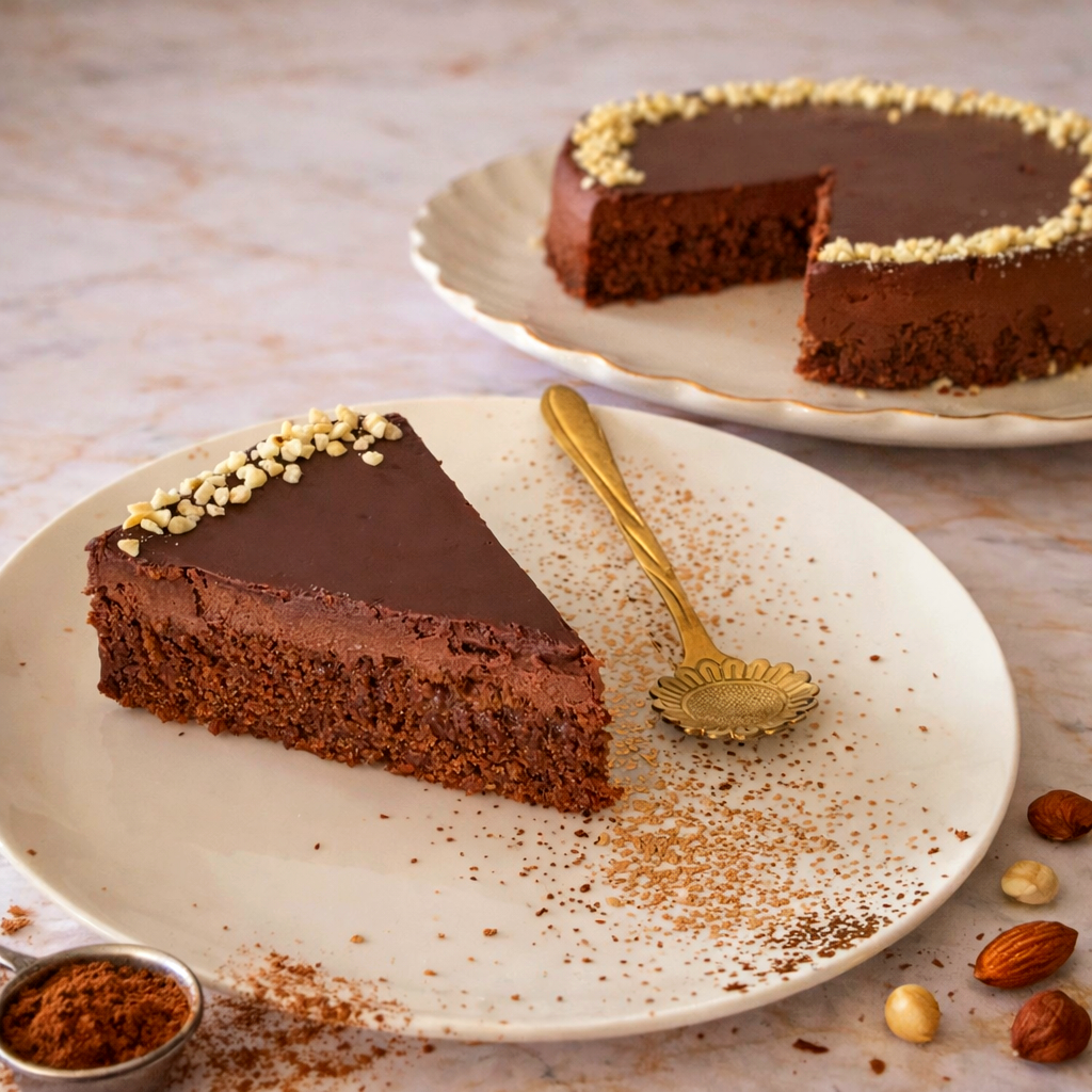 Gâteau fondant à l’amande et crémeux chocolat (K. Bourgi)