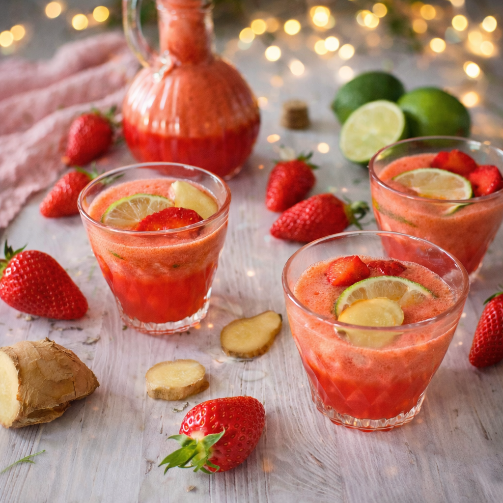 Limonade fraise, citron vert, gingembre