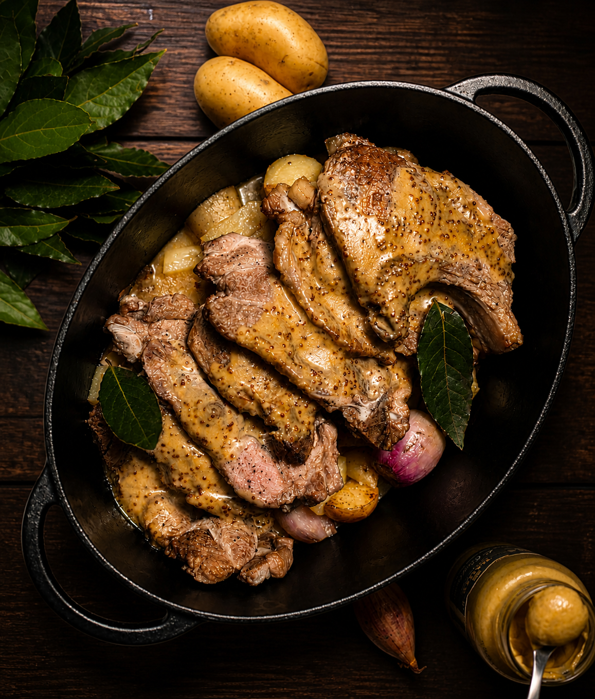 Échine de porc rôtie aux échalotes et pommes de terre