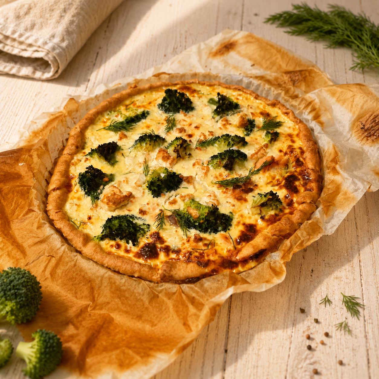Quiche saumon fumé, brocoli, feta