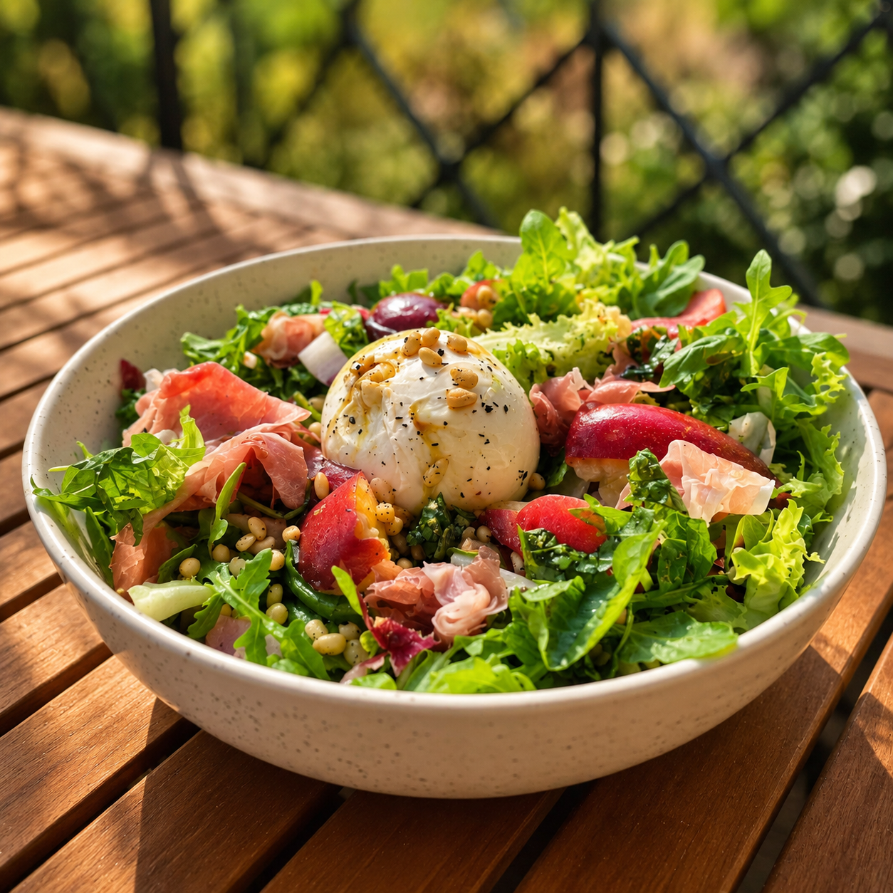 Salade pêche prosciutto radicchio